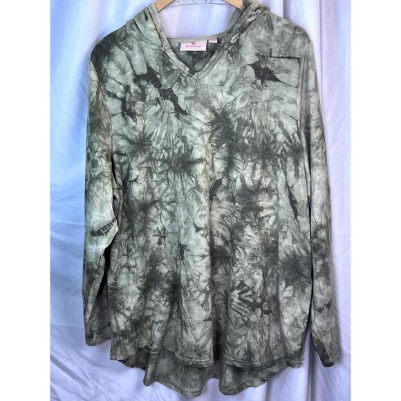 Quacker Factory FrenchTerry TieDye Hoodie Green Tie Dye XL SOFT EUC - Picture 1 of 9